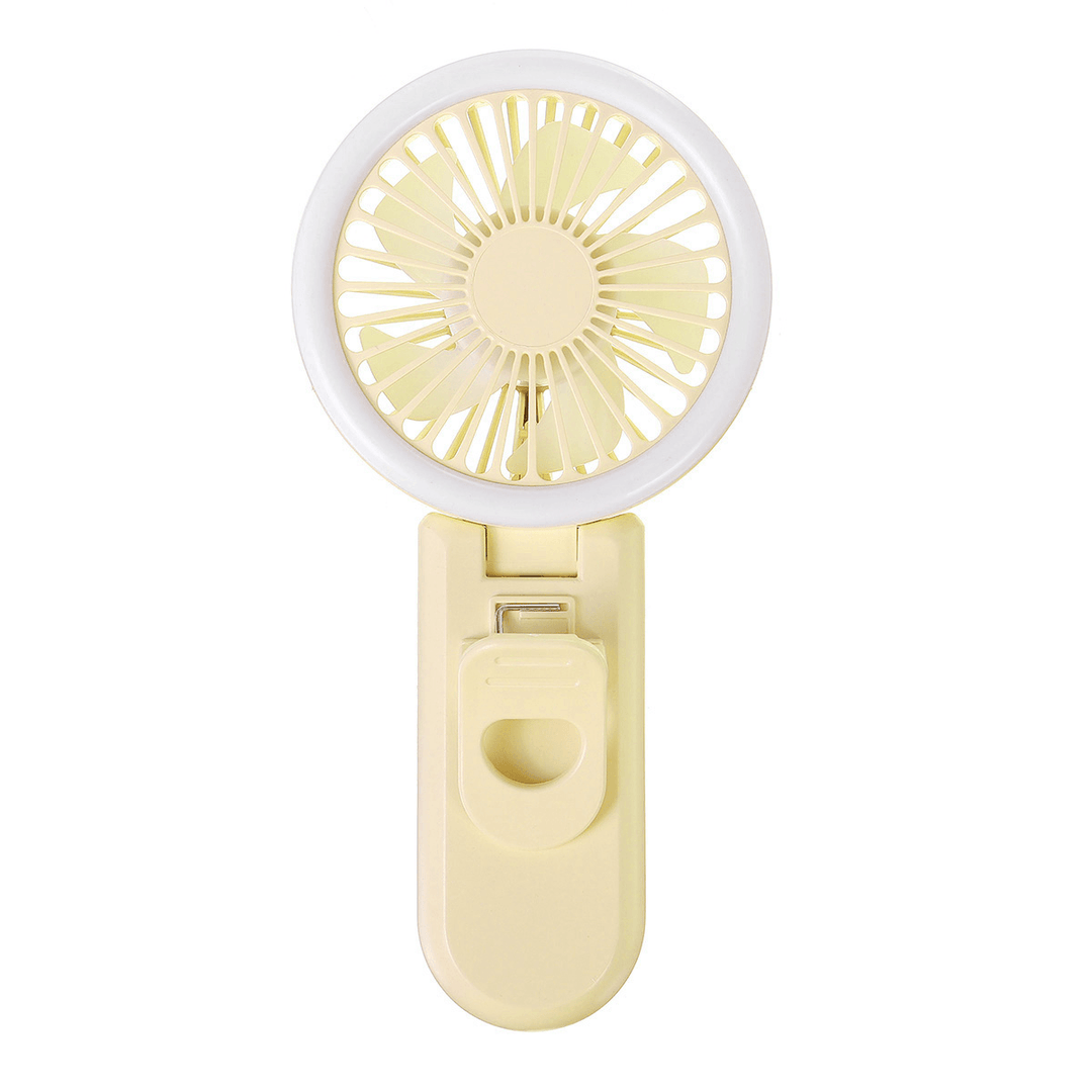 Mini LED Ring Light Fan USB Rechargeable Handheld Makeup Selfie Lamp Air Cooler - Trendha