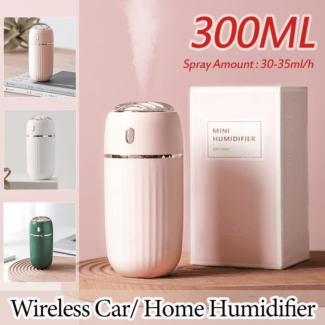 Mini Portable 300Ml Air Humidifier Oil Aroma Diffuser Night Light USB Charging Low Noise for Car Home Office - Trendha
