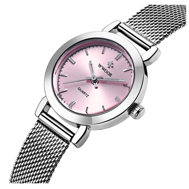 WWOOR 8823 Simple Design Elegant Ladies Wrist Watch Mesh Steel Clock Quartz Watches - Trendha