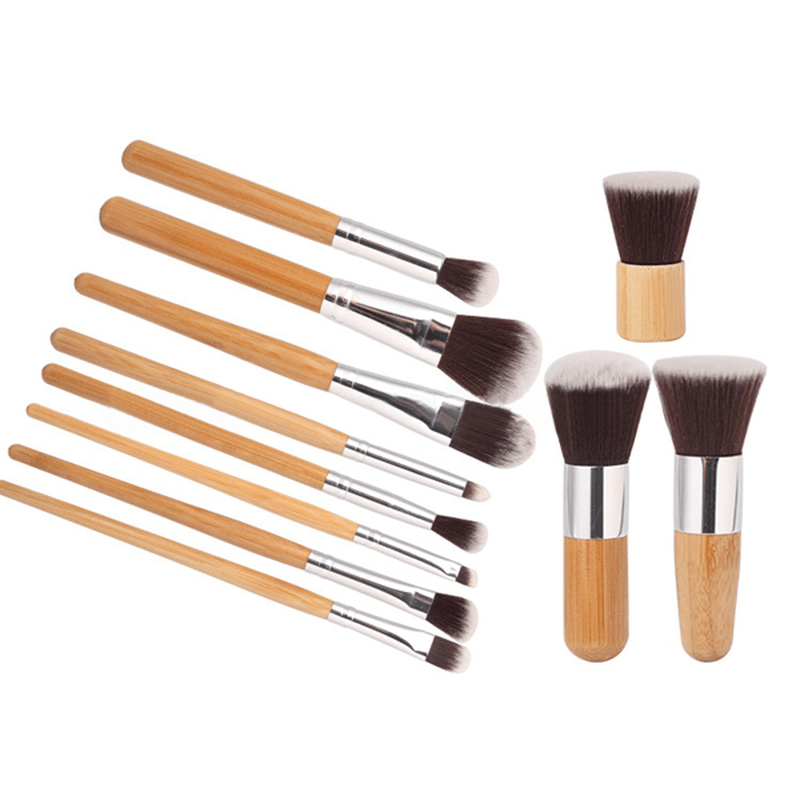 MAANGE 11 Pcs Bamboo Handle Makeup Eyeshadow Blush Concealer Brush Set - Trendha
