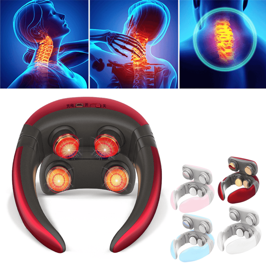 Multifunctional 4D Massager with Remote Control Electric Wireless TENS Pulse Hot Compress Neck Protector - Trendha
