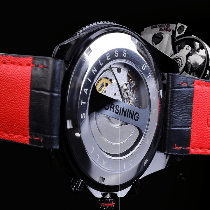 FORSINING A231 Fashion Men Automatic Watch Luminous Date Week Month Display Waterproof Leather Strap Mechanical Watch - Trendha