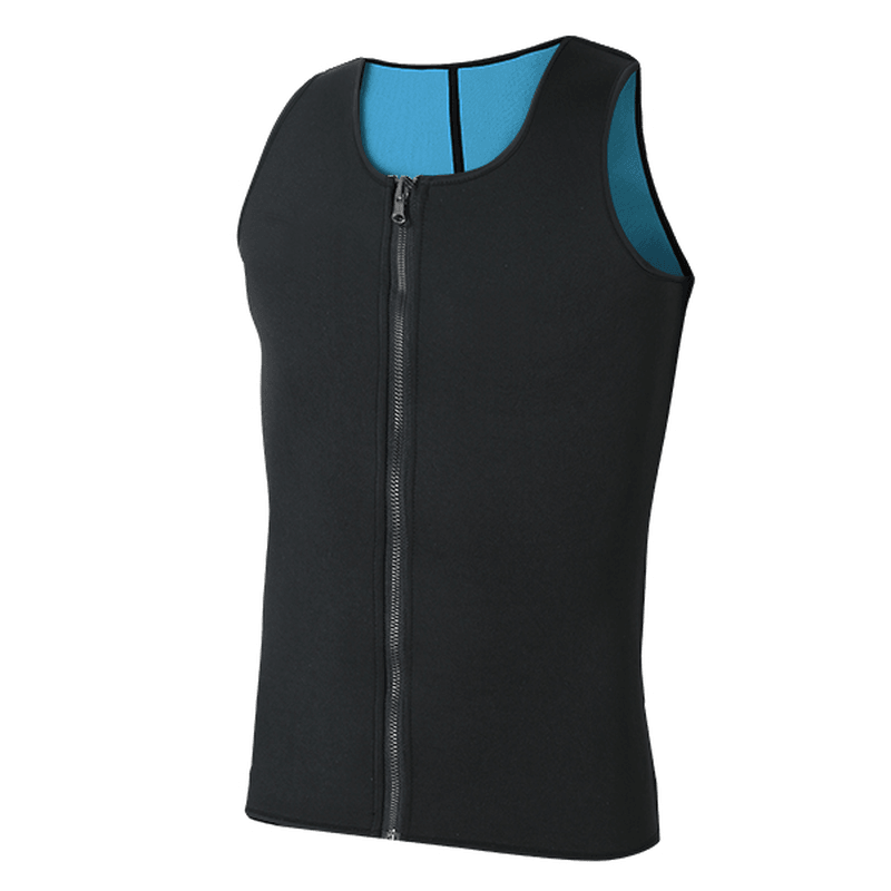 Men Ultra Sweat Compressing Neoprene Zipper Sports Vest Tank Top Training Corsets Bodysuit - Trendha