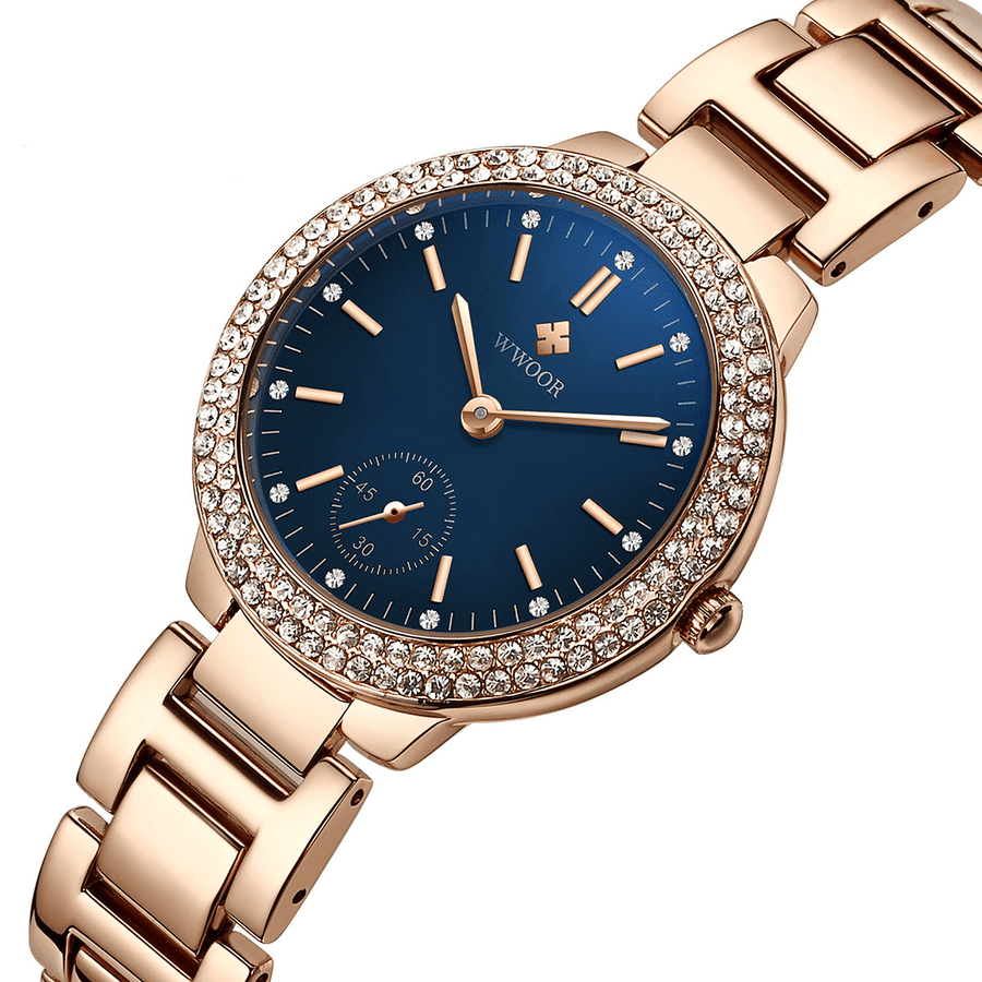 WWOOR 8854 Crystal Casual Style Ladies Wrist Watch Stainless Steel Band Quartz Watches - Trendha