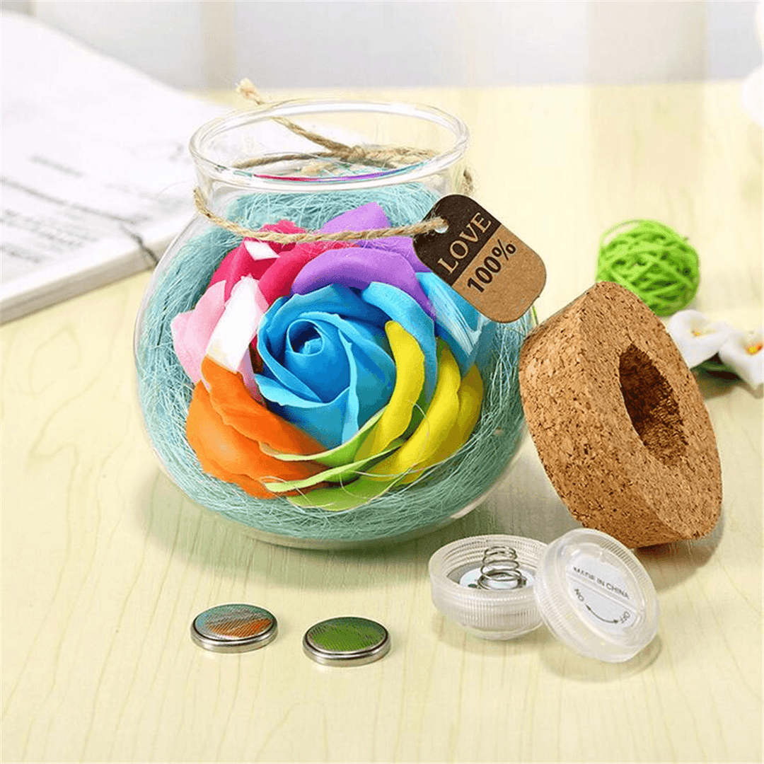 Handmade Valentine'S Day Gifts Preserved Rose Flower in Glass Dome W/ LED Lights Decorations - Trendha