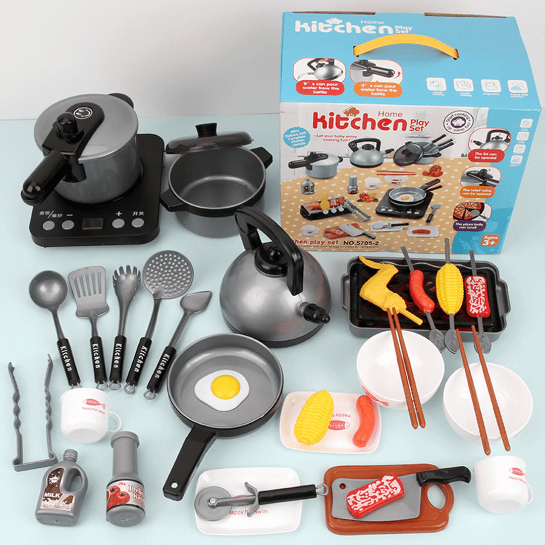 24/36Pcs Simulation Kitchen Cooking Pretend Play Set Educational Toy with Sound Light Effect for Kids Gift - Trendha
