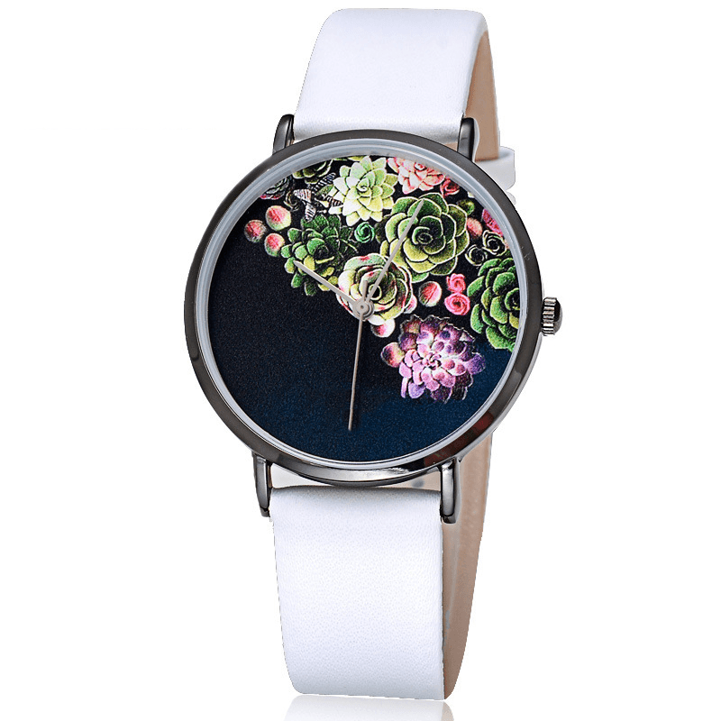 BAOSAILI 1011 Fashion Women Ultra-Thin Watch Case Flower Pattern Dial Leather Strap Quartz Watch - Trendha
