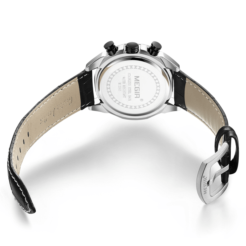 MEGIR 2065 Sport Watches Creative Chronograph Quartz Leather Strap Men Watch - Trendha