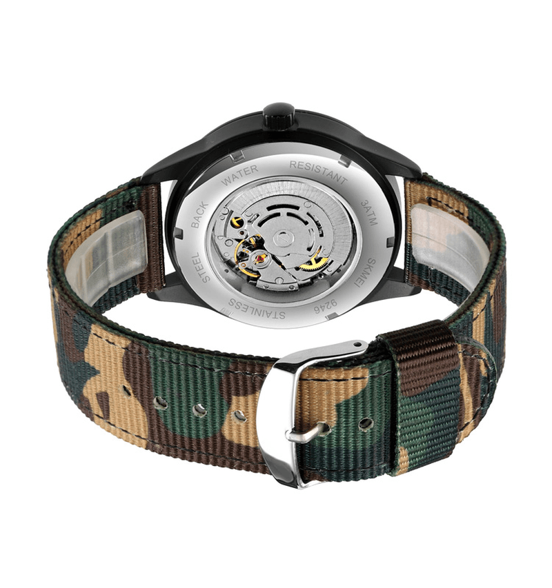 Skmei Elegant Men Watch Luminous Pointer Camouflage Nylon Strap 3ATM Waterproof Men Automatic Mechanical Watch - Trendha
