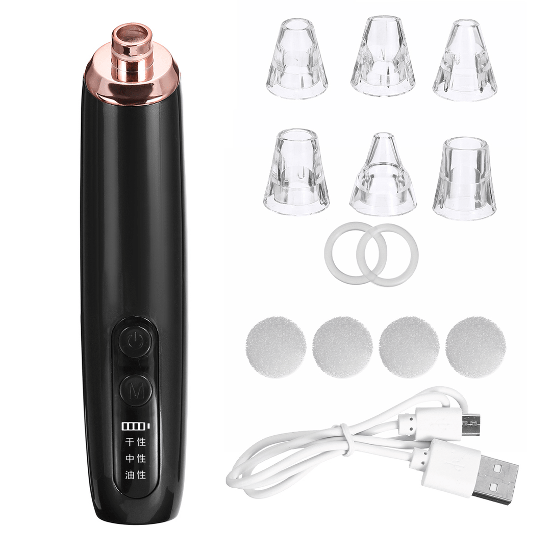 Electric Blackhead Suction Remover USB Rechargeable 3 Levels Face Nose Cleaning Blackhead Removal Machine with 6 Heads - Trendha