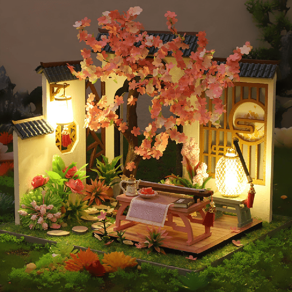 Creative DIY Chinese Style Retro Architectural Model Wooden Doll House Miniature Landscape Home Creative Gifts with Dust Cover and Furniture - Trendha