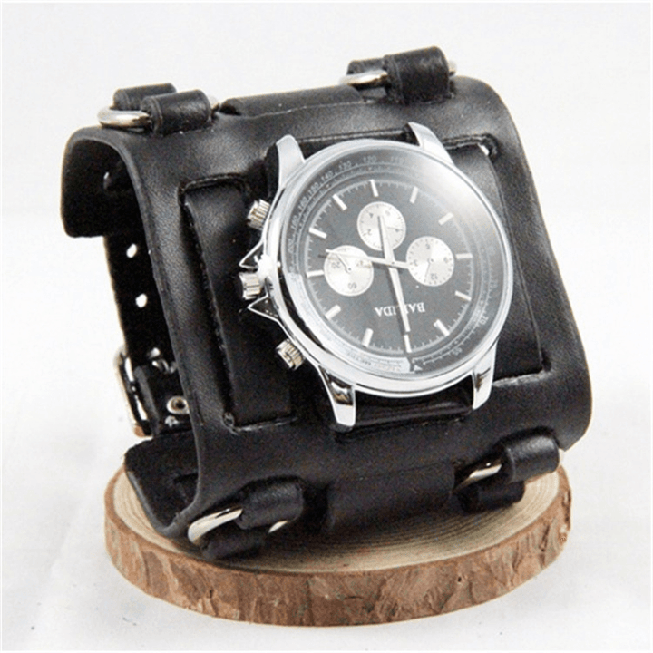 Vintage Leather Men Watch Adjustable Width Band Three Clasp Quartz Watch - Trendha