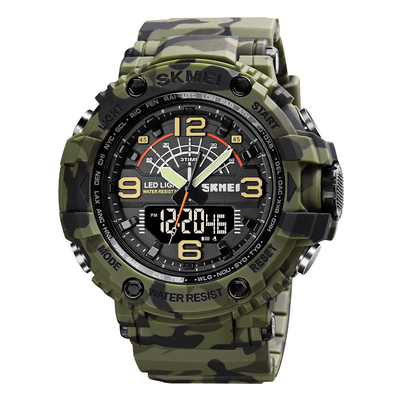 SKMEI 1617 LED Light Sport Men Digital Watch 5ATM Waterproof Stopwatch Camouflage Dual Display Watch - Trendha