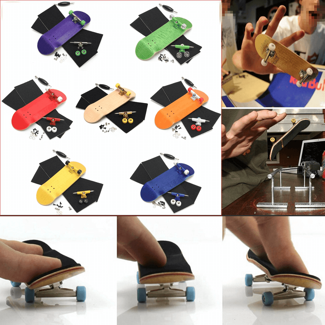 Wooden Multicolor Baseboard Mini Skateboard Set Indoor Toys - Trendha