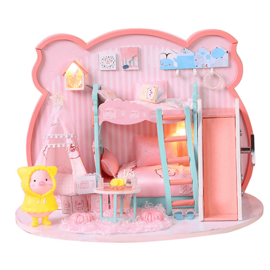 Iie Create P-003 Pig Girl DIY Assembled Doll House with Dust Cover with Furniture Indoor Toys - Trendha