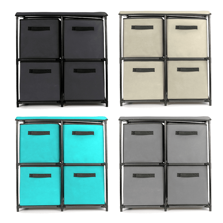 Foldable Storage Cabinet Multi-Layer Combination Cloth Unit Drawer Rack Closet Clothes Books Files Shelf Organizer with 4 Storage Bins - Trendha