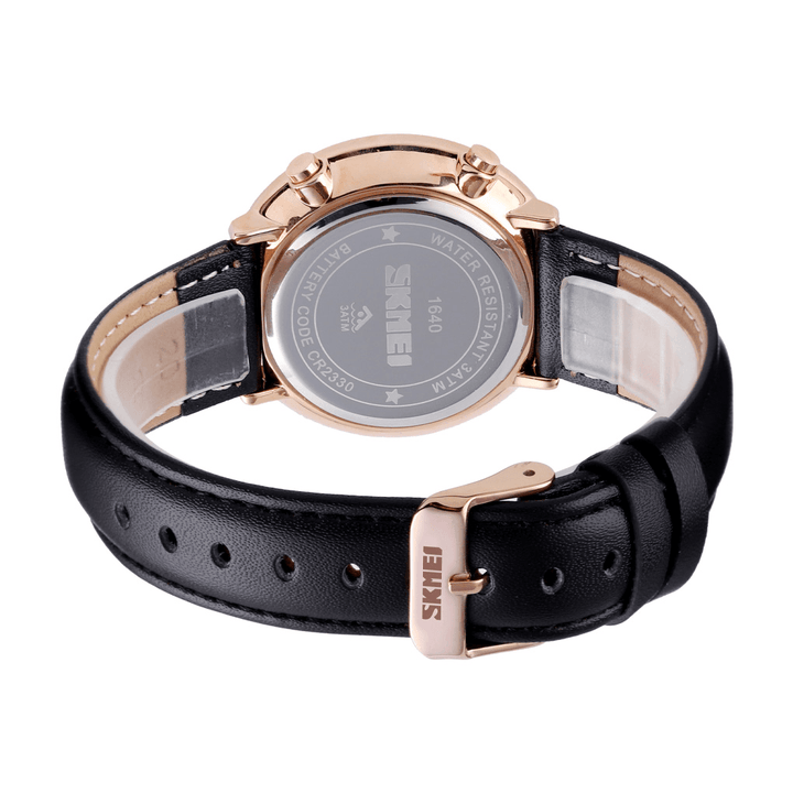SKMEI 1460 Creative Three-Dimensional Cut Glass Dial Luminous Date Display Genuine Leather Strap Digital Watch - Trendha