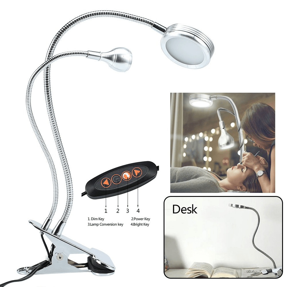 2 in 1 Clip Table Lamp Dimmable Double-Head Adjustable USB Desk Light for Reading Eyebrow Tattoo Nail Art Beauty Makeup - Trendha