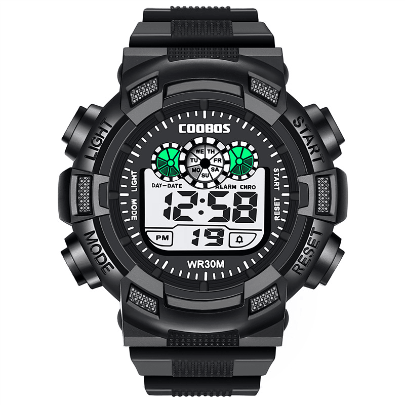 COOBOS 0929 Fashion Men LED Electronic Digital Watch Luminous Calendar Alarm Clock Waterproof Sport Watch - Trendha