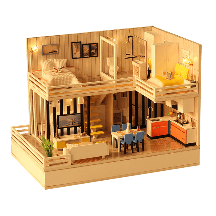 Iiecreate F001 Time Elegant House Handmade DIY Cabin Doll House with Dust Cover Bluetooth Stereo - Trendha