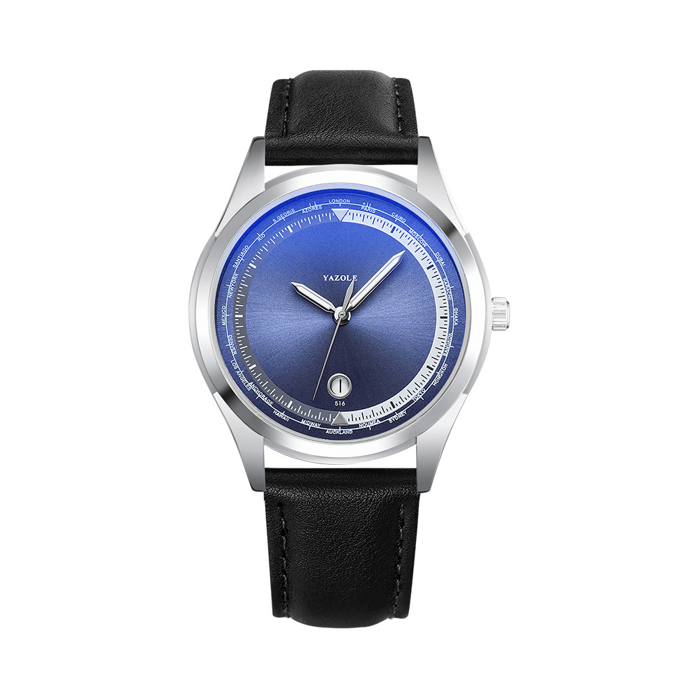 Yazole Fashion Casual Luminous Pointer with Calendar Dial PU Leather Strap Waterproof Men Quartz Watch - Trendha