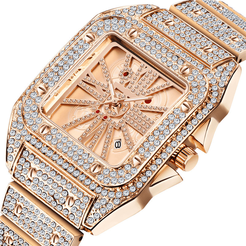 Fashion Elegant Alloy Quartz Watch Diamond Cool Men Watch Square Dial Shape Quartz Watch - Trendha