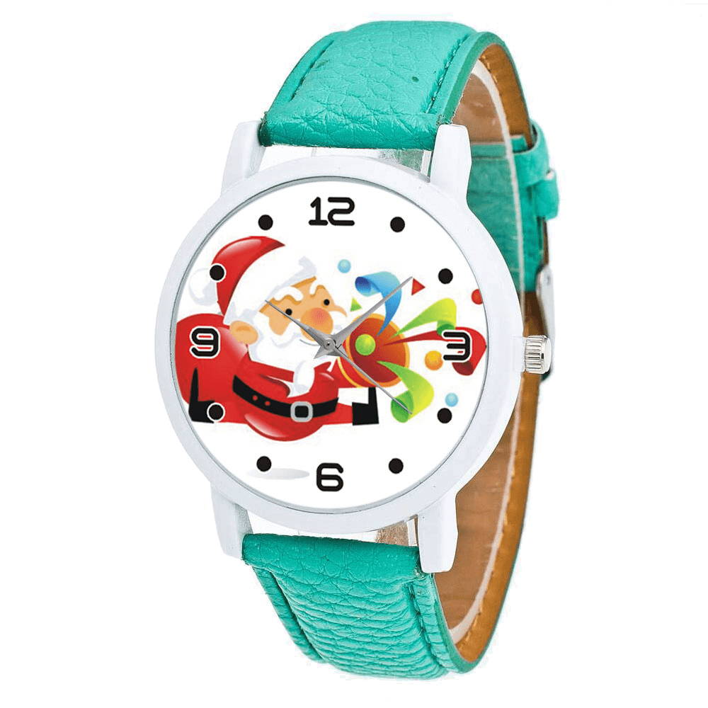 Fashion Christmas Santa Claus Blowing Suona Pattern Cute Watch Leather Strap Men Women Quartxz Watch - Trendha