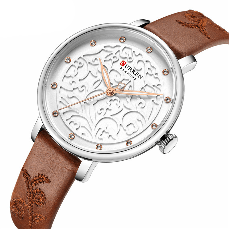 CURREN 9046 Crystal Leather Band Women Wrist Watch Elegant Design Quartz Watch - Trendha