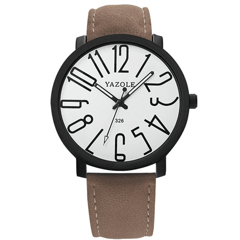 Yazole 326 Fashion Casual Men Watch Large Dial 3ATM Waterproof Luminous Pointers Leather Strap Quartz Watch - Trendha