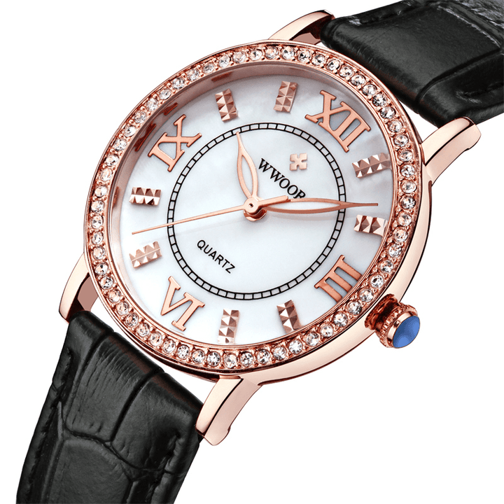 WWOOR 8807 Ultra Thin Elegant Design Ladies Wrist Watch Leather Strap Quartz Watches - Trendha