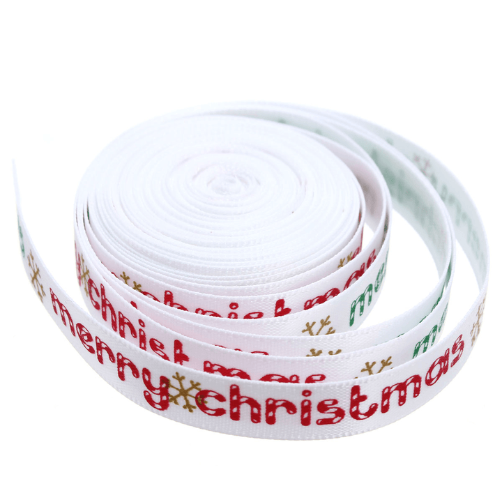 5 Yard 10Mm Printed Merry Christmas Tree Grosgrain Ribbon DIY Craft - Trendha