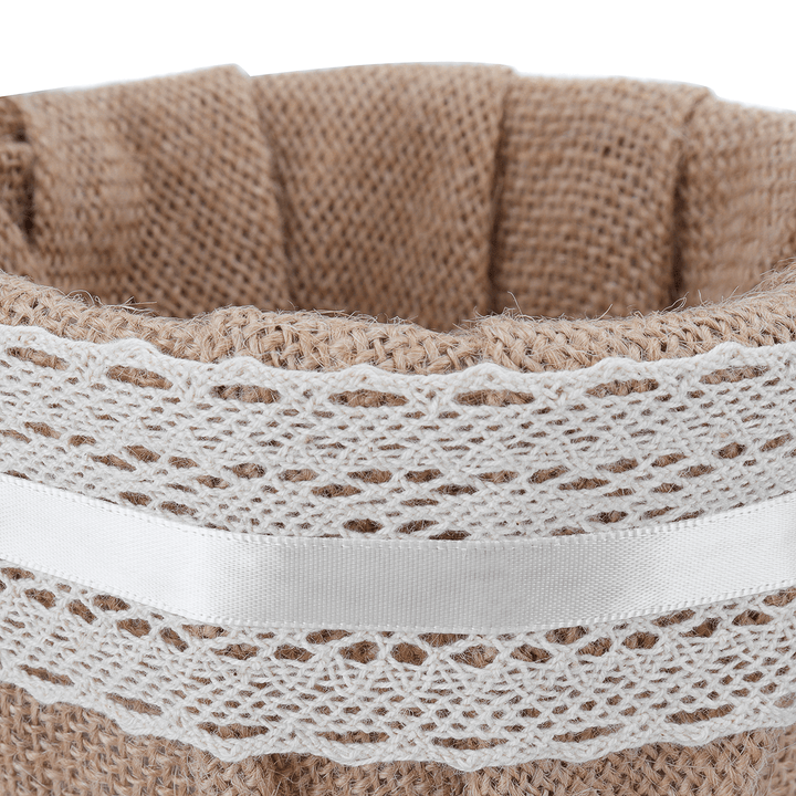 Linen Lace Basket Romantic Bowknot Handled Flower Ceremony Wedding Party Storage Baskets - Trendha