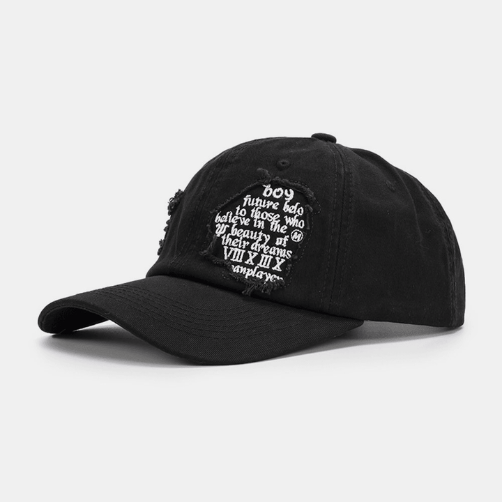 Unisex Broken Hole Baseball Cap Cotton Letters Embroidery All-Match Sunshade Fitted Cap Adjustable Cap - Trendha