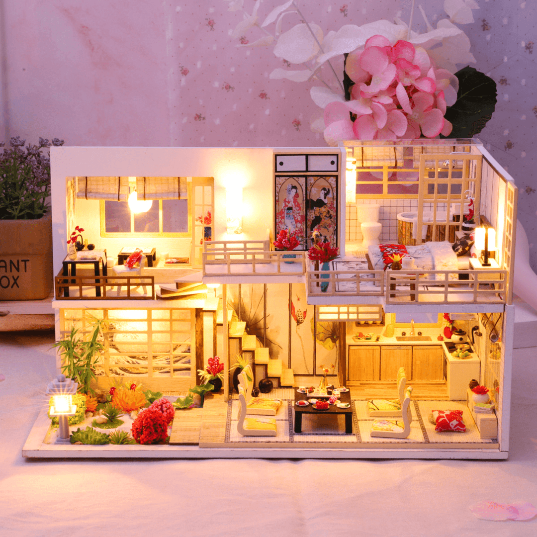 Wooden Crafts DIY Handmade Assembly 3D Doll House Miniature Furniture Kit with LED Light Toy for Kids Birthday Gift Home Decoration - Trendha