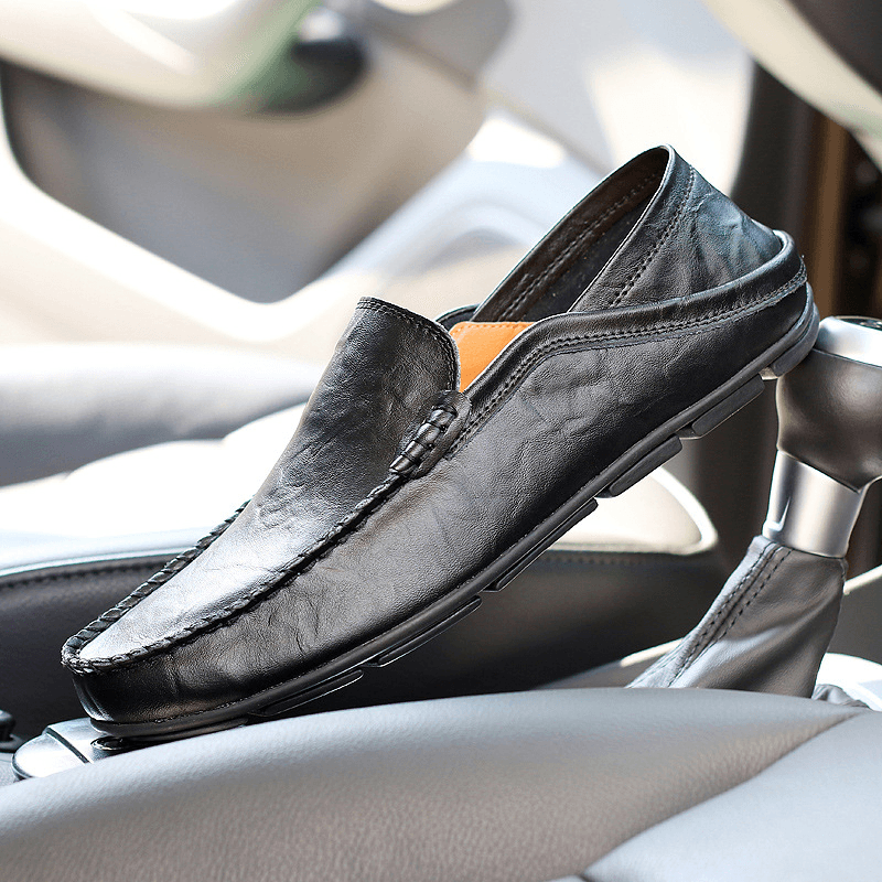 Men Hand Stitching Two Way Soft Walking Casual Leather Flats - Trendha