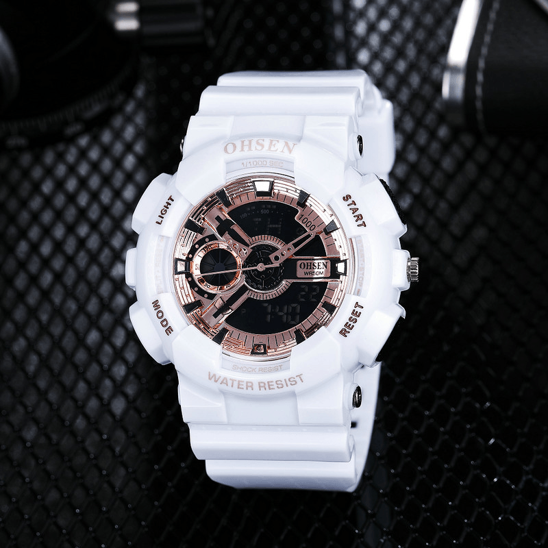 OHSEN AD1803 Dual Display Digital Watch Men Sport Luminous Stopwatch Alarm Waterproof Watch - Trendha