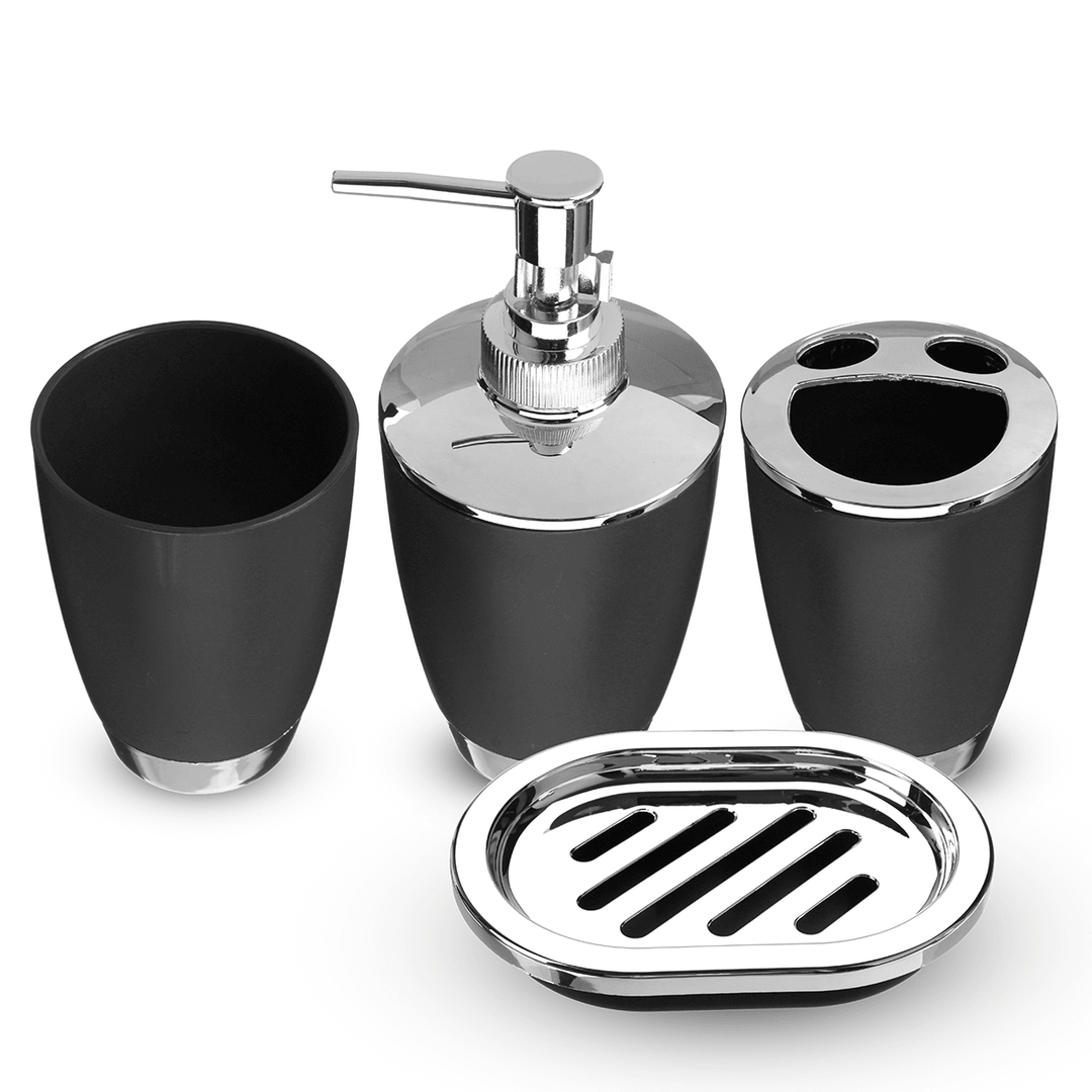 4Pcs Plastic Bathroom Set Cup Toothbrush Holder Soap Dish Dispenser Bottle Washroom Accessories - Trendha