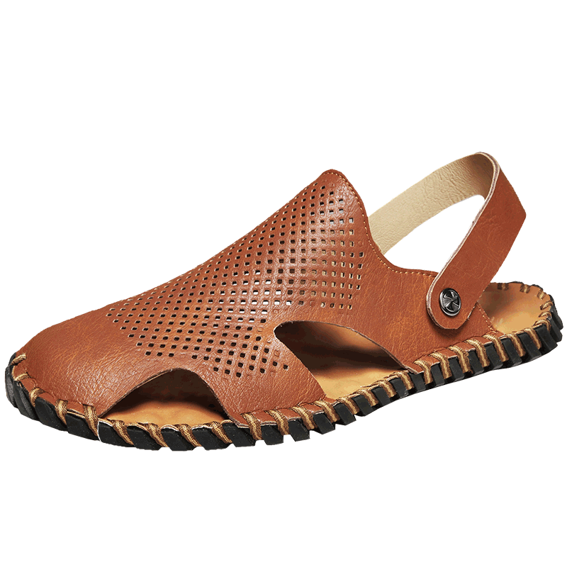 Men Genuine Leather Two-Ways Closed Toe Breathable Leisure Sandals - Trendha