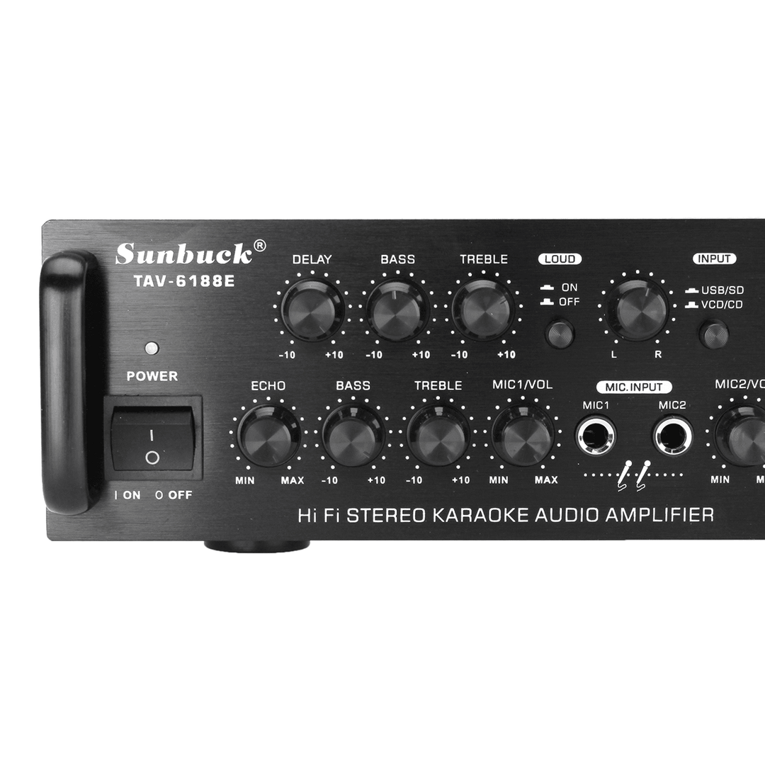 Sunbuck TAV-6188E 2000W Bluetooth5.0 Audio Amplifier Stereo Home Theater AMP Car Home 2CH AUX USB FM SD - Trendha