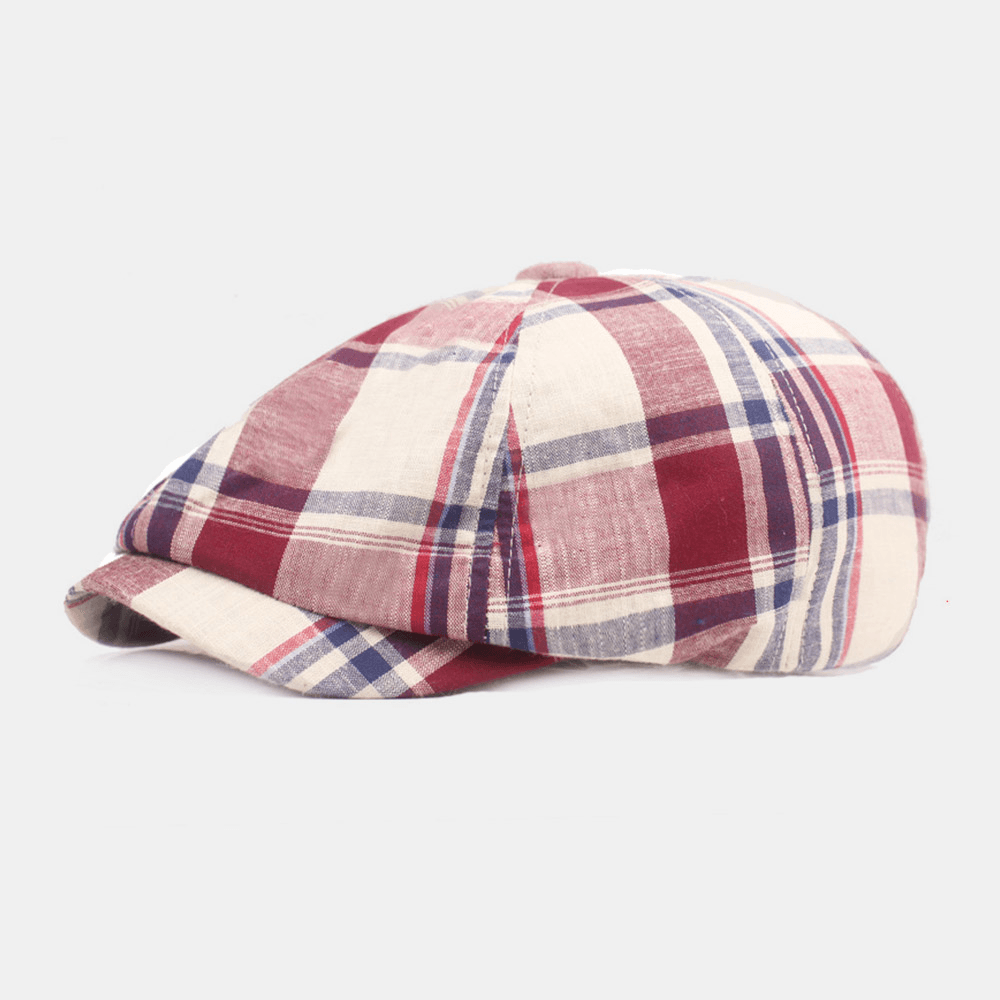 Unisex Cotton Beret Cap Plaid Pattern Casual Retro Sunshade Newsboy Hat Forward Cap Octagonal Hat - Trendha