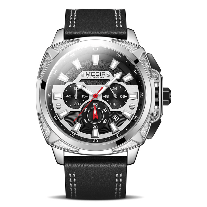 MEGIR 2128 Sport Men Watch Luminous Date Display Chronograph Waterproof Leather Strap Quartz Watch - Trendha