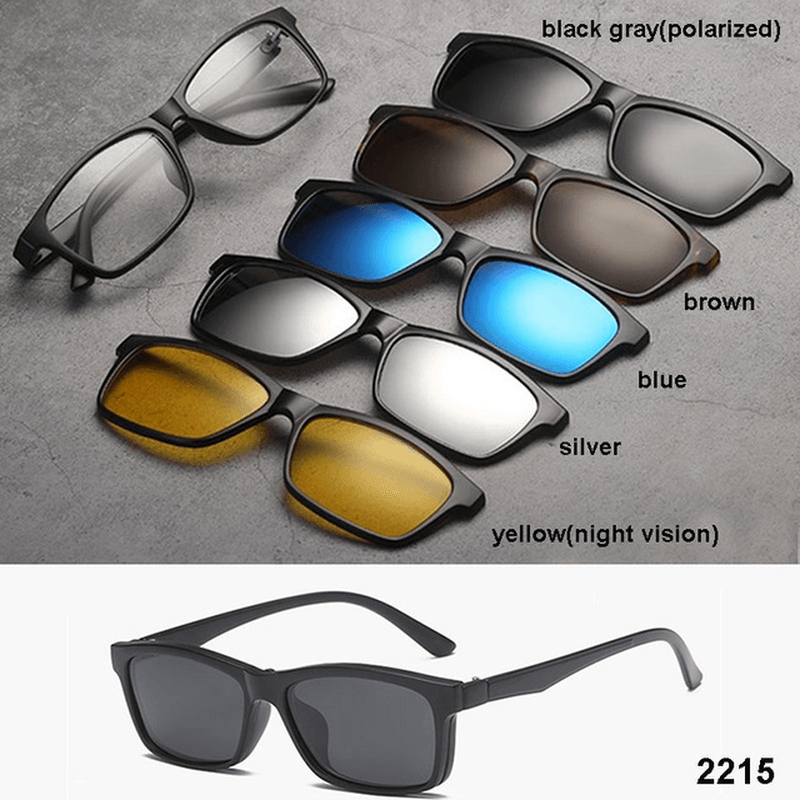 5 in 1 TR-90 Polarized Magnetic Glasses Clip on Magnetic Lens Sunglasses Uv-Proof Night Vision with Leather Bag - Trendha