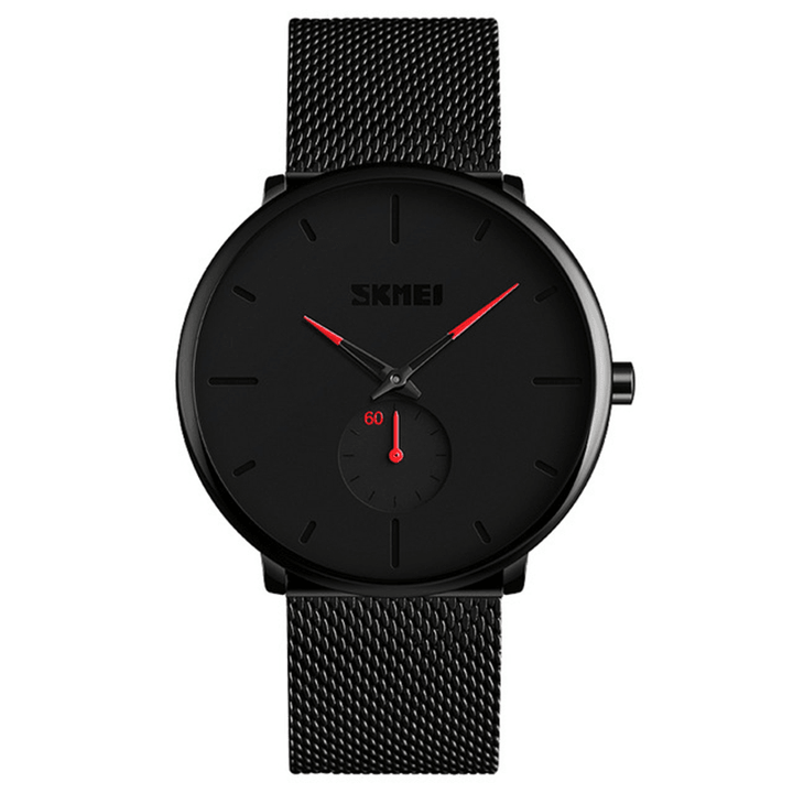 SKMEI 9185 Ultra Thin Simple Casual Style Men Wrist Watch Mesh Stainless Steel Strap Quartz Watch - Trendha