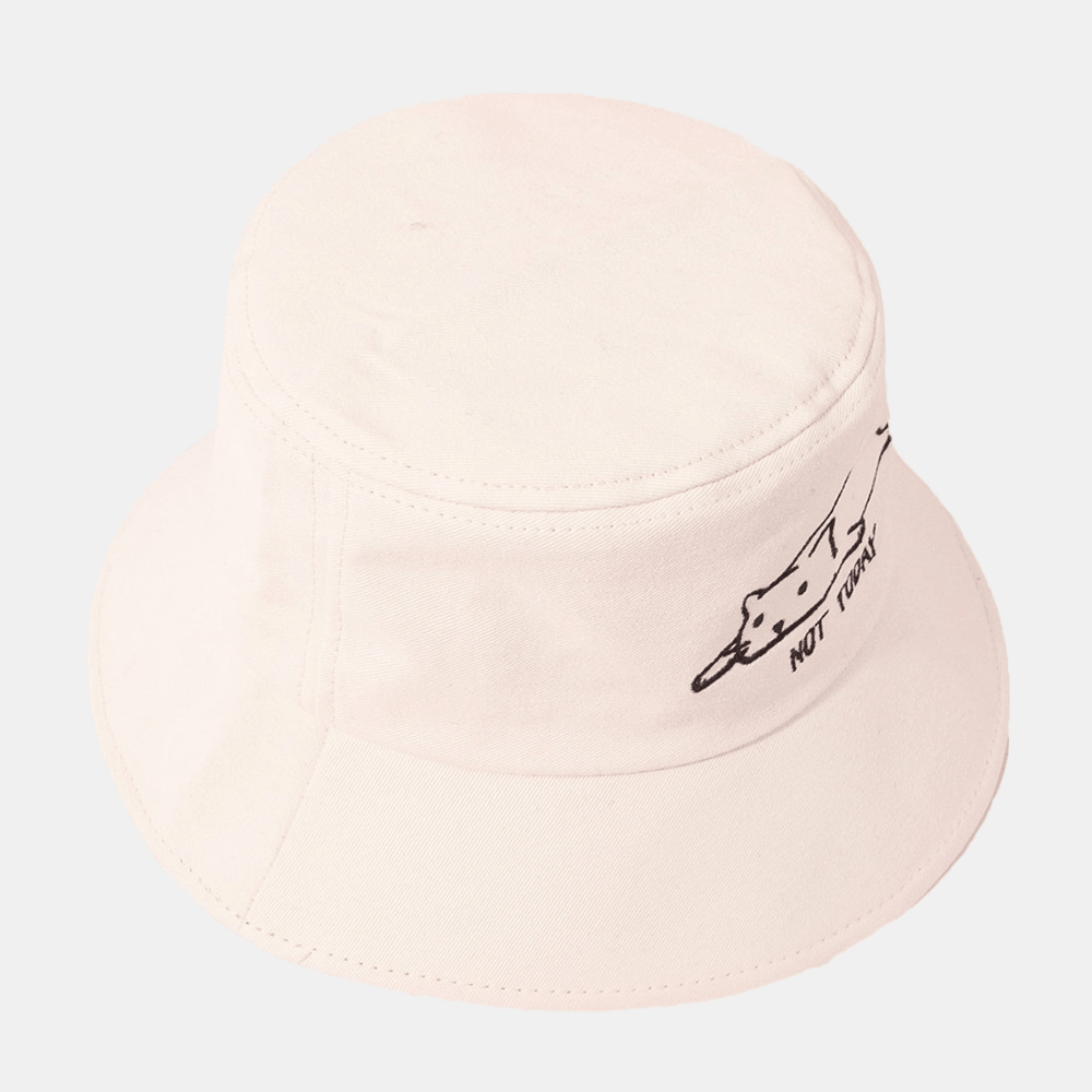 Unisex Cotton Solid Color Bucket Hat Letters Cartoon Cat Embroidery Simple Summer Travel Beach Hat - Trendha