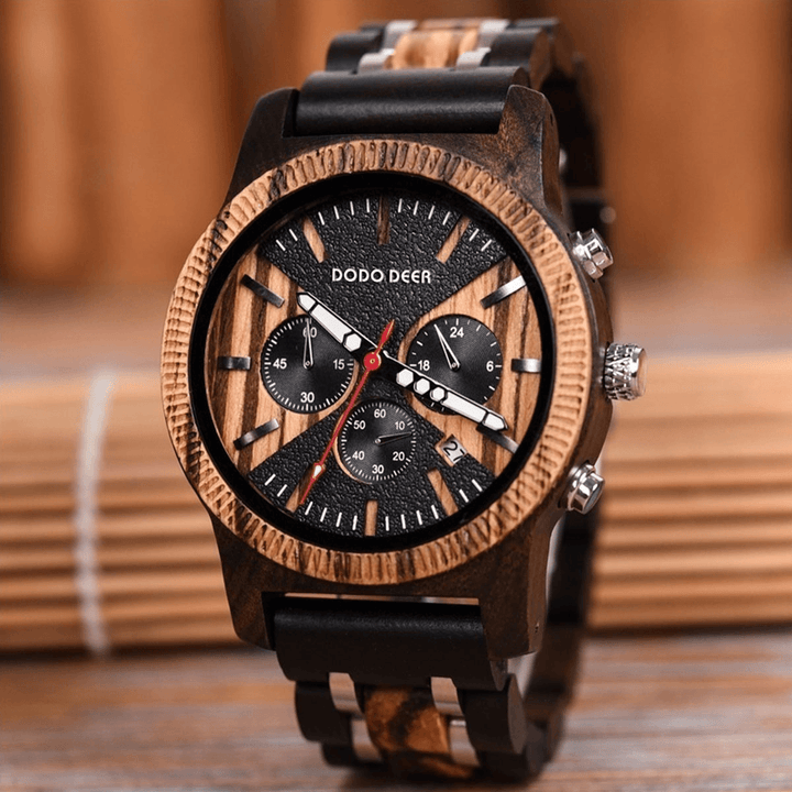 DODO DEER C08 Fashion Date Display Stopwatch Calendar Wooden Men Quartz Watch - Trendha