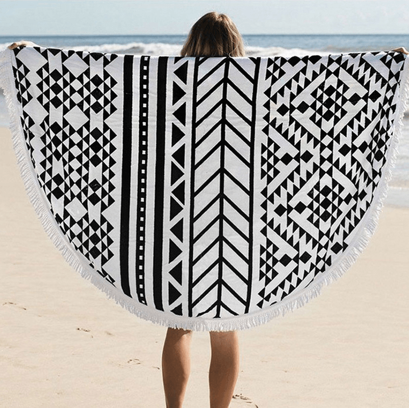 150Cm European Style Thin Polyester Fiber Beach Yoga Towel round Bed Sheet Tapestry Tablecloth - Trendha