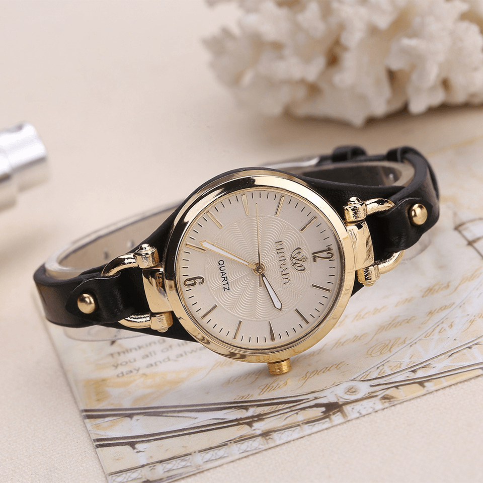 Deffrun Casual Style Colorful Gold Case Ladies Wrist Watch PU Leather Quartz Watches - Trendha