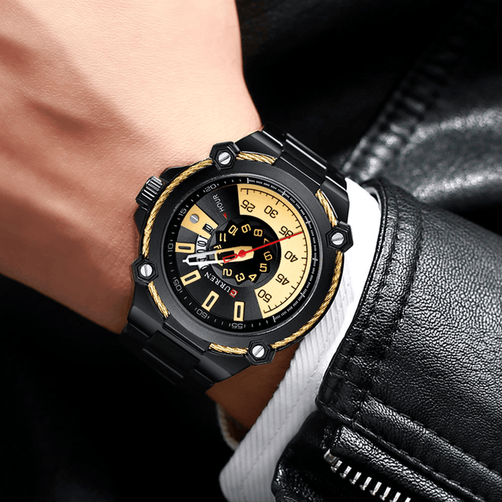 CURREN 8345 Stainless Steel Band Casual Style Men Wrist Watch Full Steel Band Quartz Watch - Trendha