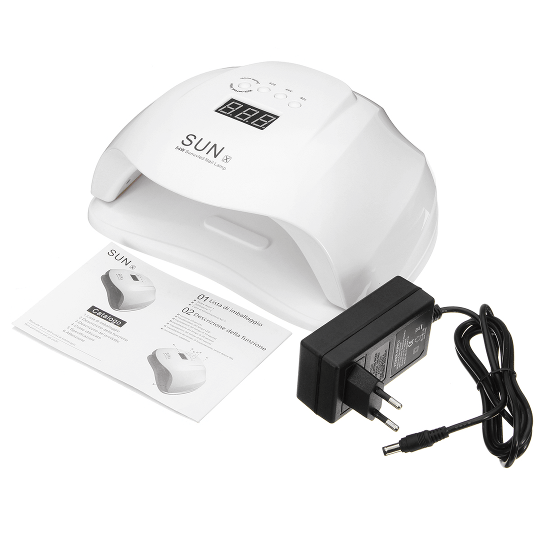 54W White LED UV Lamp Time Setting Nail Art Dryer Curing Gel Manicure Tools Nails Salon Home - Trendha