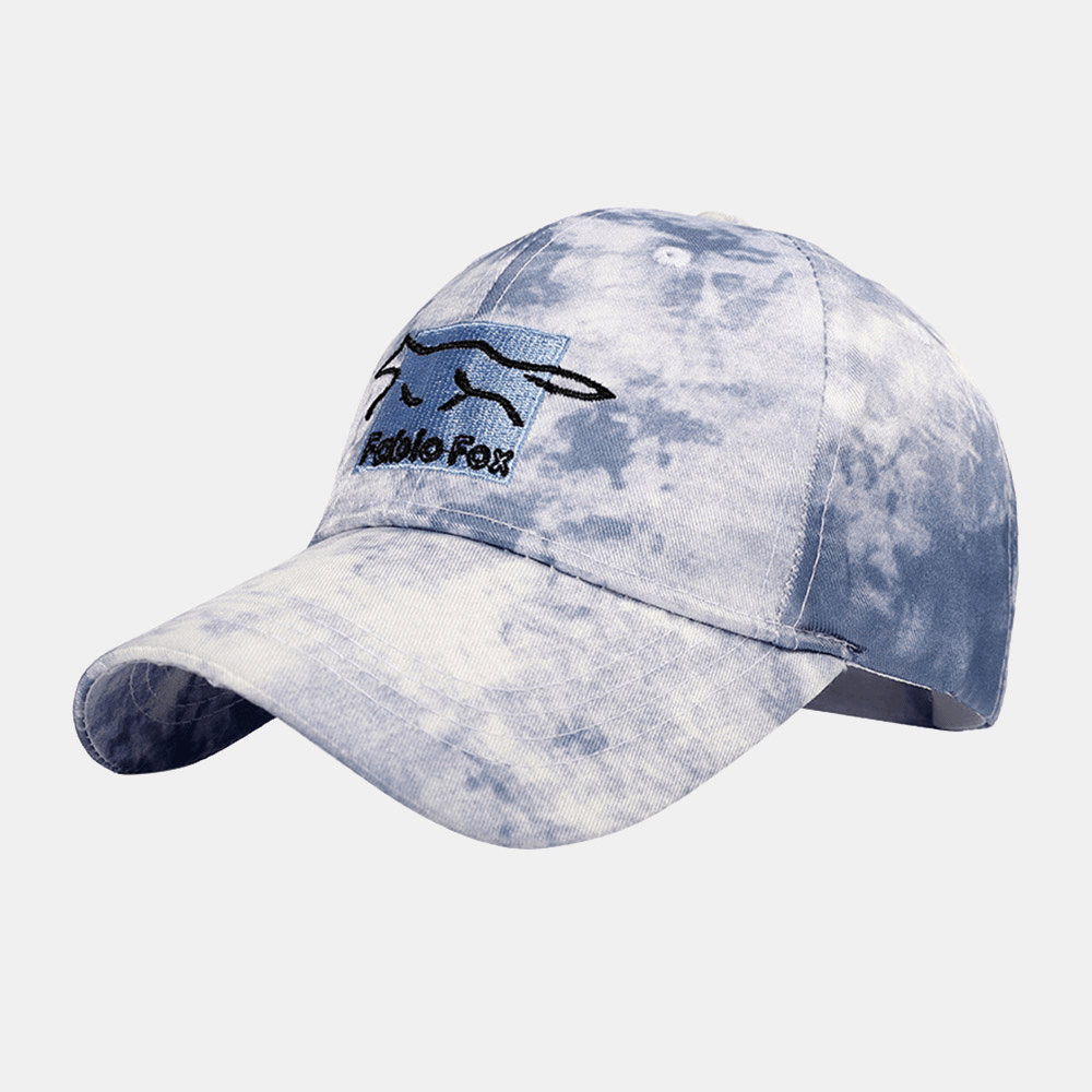 Unisex Tie-Dye Ivy Cap Little Fox Embroidery Pattern Outdoor Sunshade Relaxed Adjustable Cap Baseball Hats - Trendha